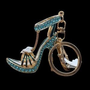 Blue and Gold Women's Shoe High Heel rhinestone Keychain Bag Charm new